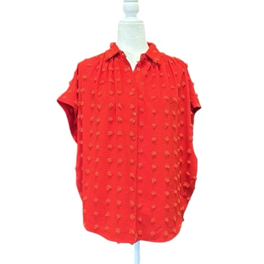 Jodifl Short Sleeve Swiss Dot Loose Fit Top Red Size Small - Picture 5 of 13